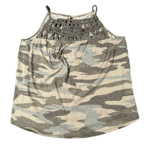 Maurices Womens L Camouflage Halter Top With Crochet Detail Lightweight Blend - Picture 1 of 7